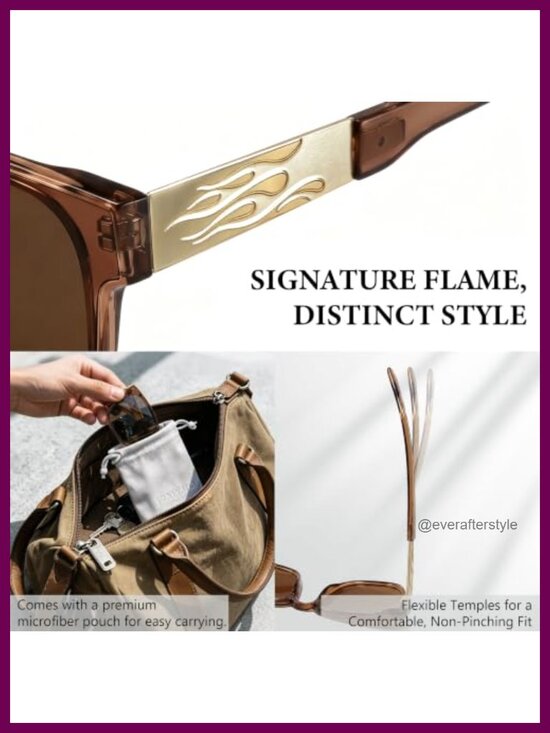 Square Sunglasses Polarized UV400 for Men Women Flame Detail Driving main image 4